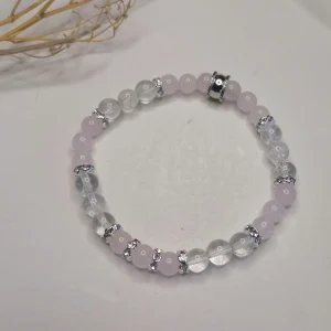 ST027 | Pulsera perlas piedras naturales Cuarzo rosa / Cuarzo cristal