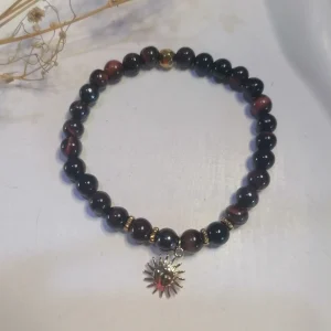 ST036 | Pulsera perlas piedras naturales con dije sol Ojo de Buey
