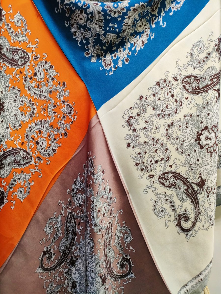 Pañuelo Seda Turquesa/Beige/Naranja - Imagen 4